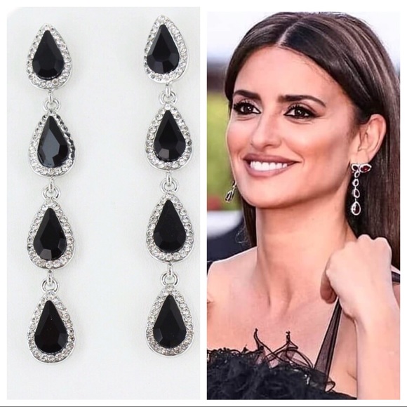 Black & silver dangling teardrop earrings - Picture 7 of 7